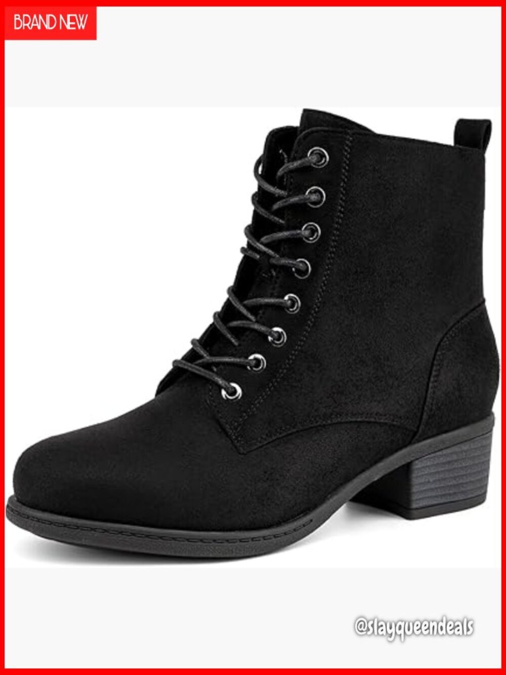 Faux Suede Combat Boots with Chunky Heel and Side Zipper